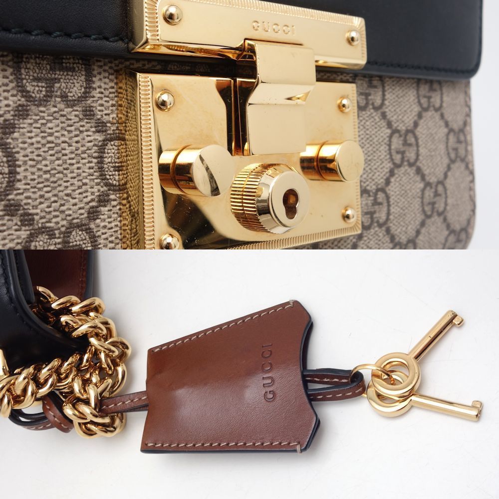 Gucci GG Supreme Padlock Small Chain Bag Black Beige - Picture 5 of 7